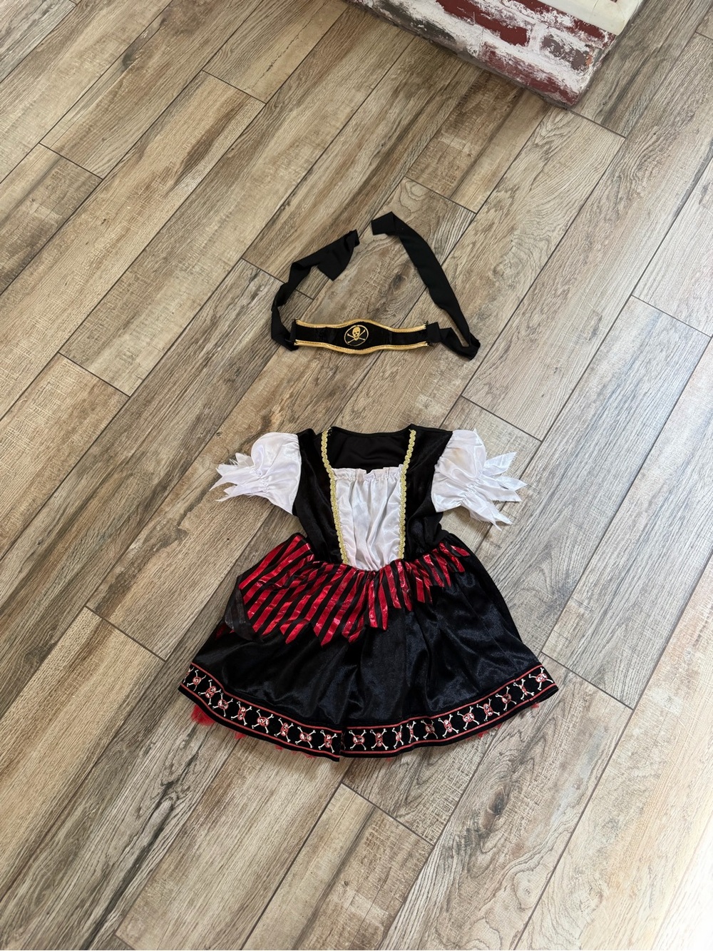 Kids Pirate Costume in Black, White, Red with Gold Accent